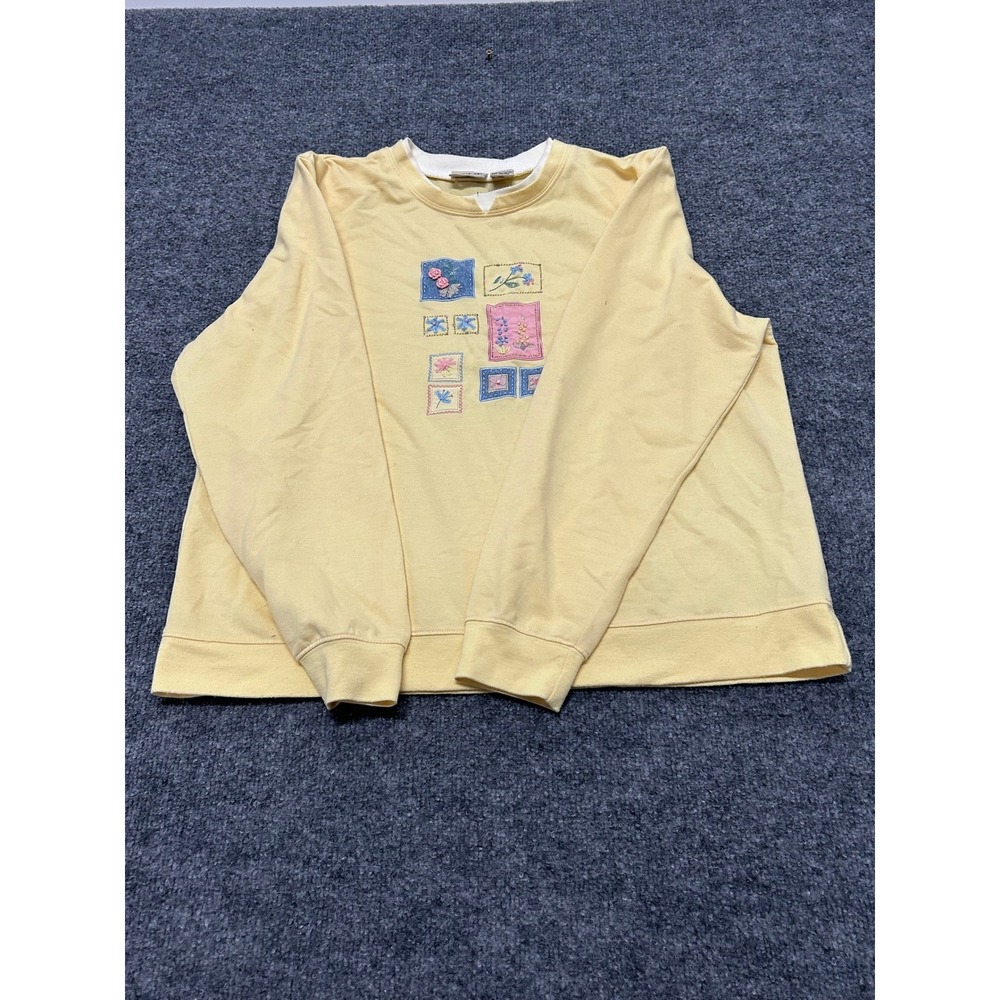 Koret City Blues Sweatshirt Womens Large Yellow Embroidered Floral Patch Cotton
